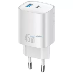   USAMS CC290 T66 45W GaN hálózati töltő 1xUSB-A 1xUSB-C - ezüst
