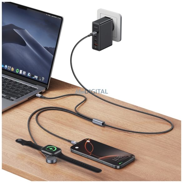 Kábel USAMS Huan sorozat SJ754 72W USB-C USB-C + USB-C + USB-C + vezeték nélküli óra töltő