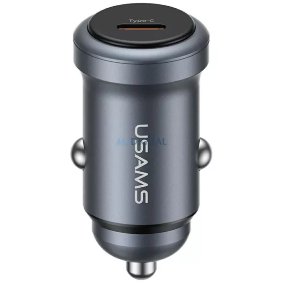 USAMS CC321 autós töltő, alumínium, 30 W, PD, USB-C, matt felület
