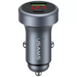   USAMS CC327 alumínium autós töltő 45W USB-A USB-C - acélszürke