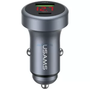 USAMS CC327 alumínium autós töltő 45W USB-A USB-C - acélszürke