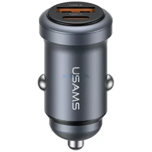 USAMS CC322 30W autós töltő 1xUSB-A 1xUSB-C - acélszürke