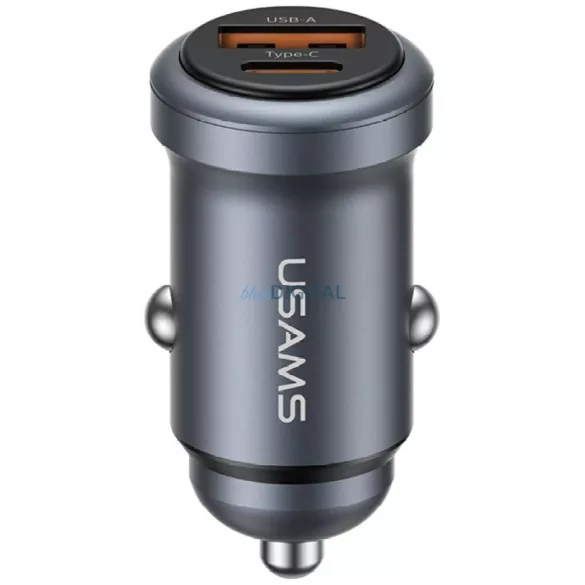 USAMS CC322 30W autós töltő 1xUSB-A 1xUSB-C - acélszürke