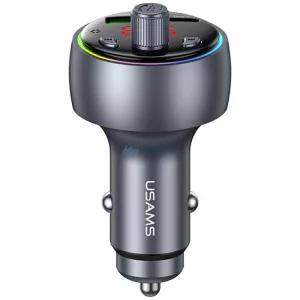 USAMS CC328 30W autós töltő 1xUSB-A 1xUSB-C Bluetooth FM - acélszürke