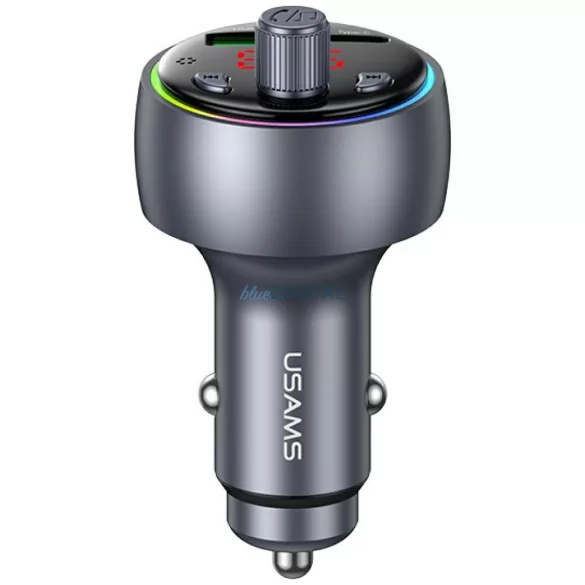 USAMS CC328 30W autós töltő 1xUSB-A 1xUSB-C Bluetooth FM - acélszürke