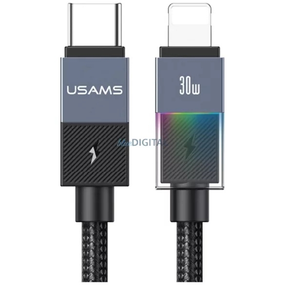 USAMS SJ776 kábel PD 30W USB-C/Lightning 1.2m - acélszürke