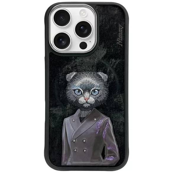 Nimmy mágneses, divatos, aranyos kisállat-motívumú tok     MagSafe iPhone 16 Pro Max, fekete