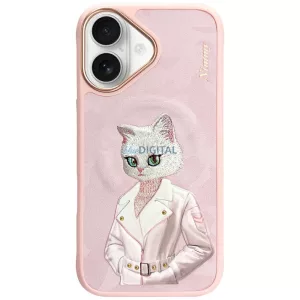 Nimmy mágneses, divatos, aranyos kisállat-tok     MagSafe az iPhone 16, rózsaszín