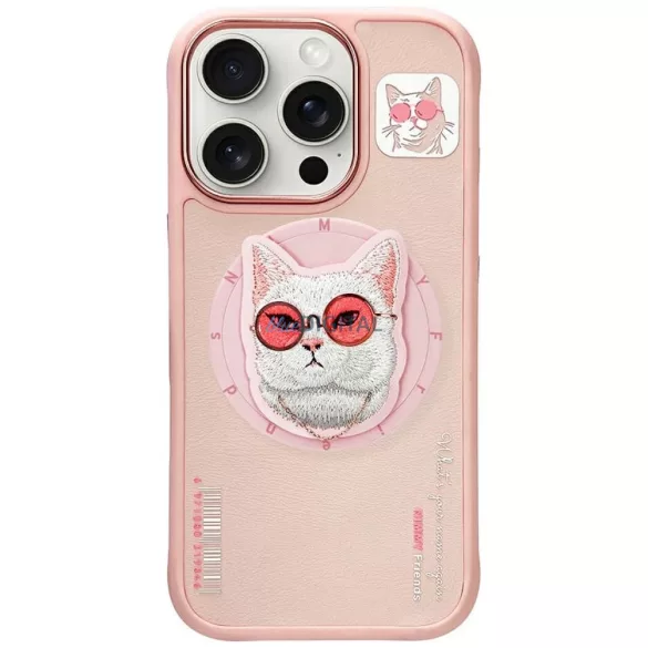 Nimmy Glasses Cool Cat MagSafe-kompatibilis tok iPhone 16 Pro - rózsaszín