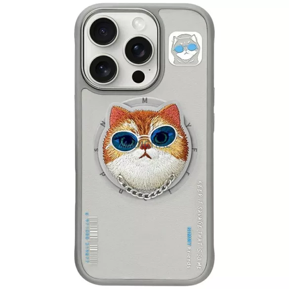 Nimmy Glasses Cool Cat MagSafe-kompatibilis tok iPhone 16 Pro - szürke
