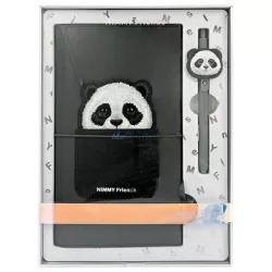  Nimmy 2 az 1-ben szett: jegyzetfüzet + toll, fekete, Big Eyed Pet 2.0 Panda