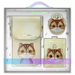   Nimmy 3 az 1-ben szett: telefonhuzat + pénztárcával + nyomkövető tok, khaki színű, Big Eyed Pet 2.0 Macska