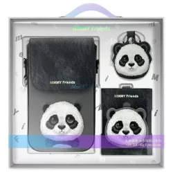   Nimmy 3 az 1-ben szett: telefonhuzat + pénztárcával + nyomkövető tok, fekete, Big Eyed Pet 2.0 Panda