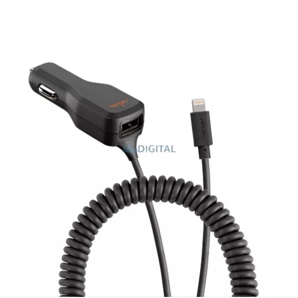 Ventev autós töltő 1xUSB + Lightning kábel 3.4A - fekete