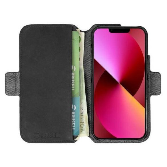 Krusell PhoneWallet bőr iPhone 13 / 14 / 15 6.1" fekete tok