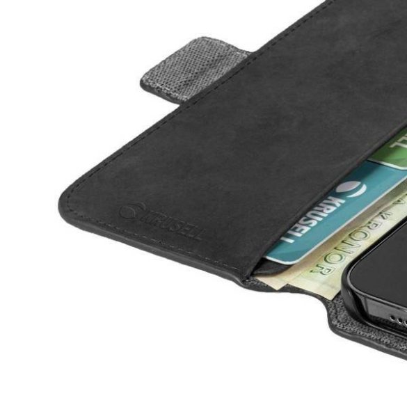 Krusell PhoneWallet bőr iPhone 13 / 14 / 15 6.1" fekete tok