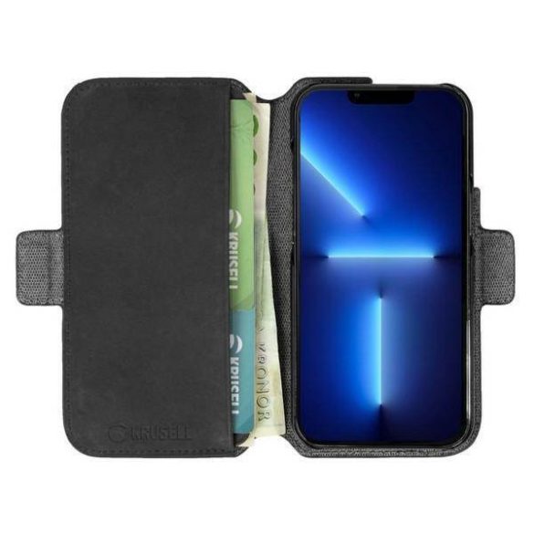 Krusell telefontok pénz-és kártyatartóval bőr iPhone 13 Pro 6.1" fekete tok