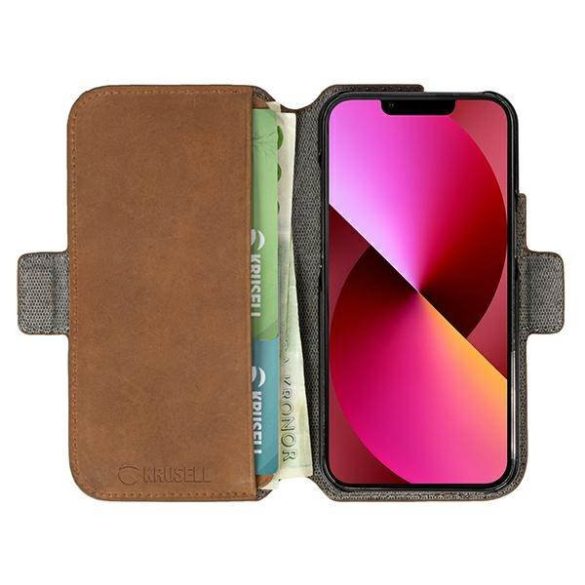 Krusell PhoneWallet bőr iPhone 13 / 14 / 15 6,1" barna tok