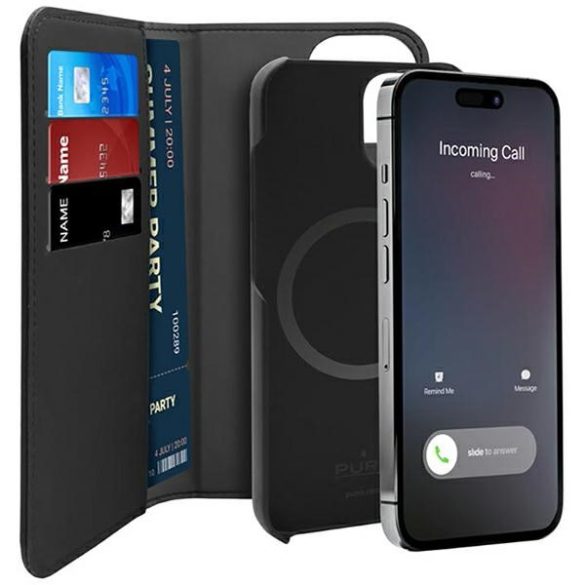 Puro levehető pénztárcával iPhone 14 Plus / 15 Plus 6,7" 2in1 MagSafe fekete PUIPC1467BKMAG1BLK tok