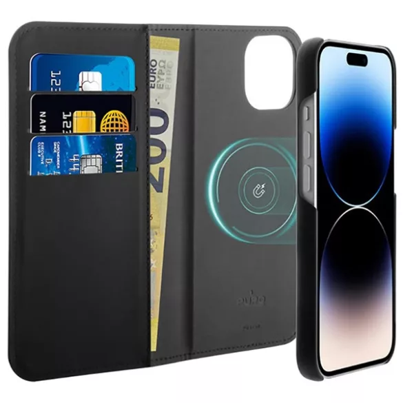 Puro levehető pénztárcával iPhone 14 Pro 6,1" 2w1 MagSafe fekete PUIPC14P61BKMAG1BLK tok