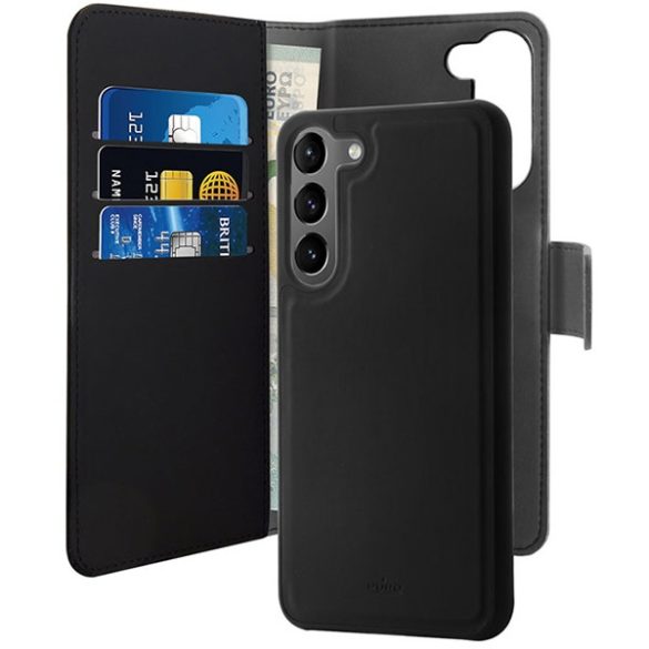 Puro levehető pénztárcával Sam Samsung Galaxy S23+ S916 2w1 fekete PUSGS23PBOOKC3BLK tok