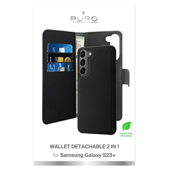 Puro levehető pénztárcával Sam Samsung Galaxy S23+ S916 2w1 fekete PUSGS23PBOOKC3BLK tok