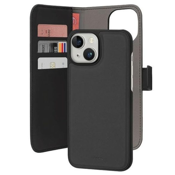 Puro levehető pénztárcával iPhone 15 Plus / 14 Plus 6.7" 2in1 fekete PUIPC1567BOOKC3BLK tok
