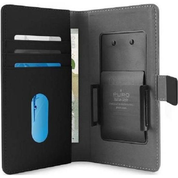 PURO Smart Wallet XXL Tok univerzális fekete tok 6" fotó-, pénz- és kártyatartóval