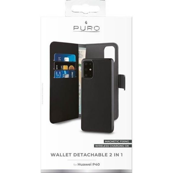 Puro Wallet Detachable Huawei P40 2 az 1-ben fekete könyvtok + hátlap