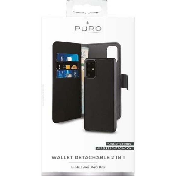 Puro Wallet Detachable Huawei P40 Pro 2 az 1-ben fekete könyvtok + hátlap