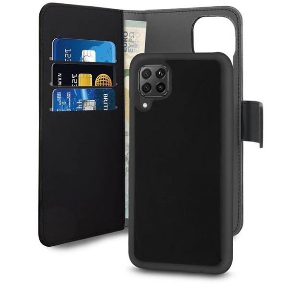 Puro Wallet Detachable Huawei P40 Lite 2 az 1-ben fekete könyvtok + hátlap