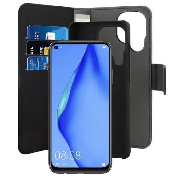 Puro Wallet Detachable Huawei P40 Lite 2 az 1-ben fekete könyvtok + hátlap