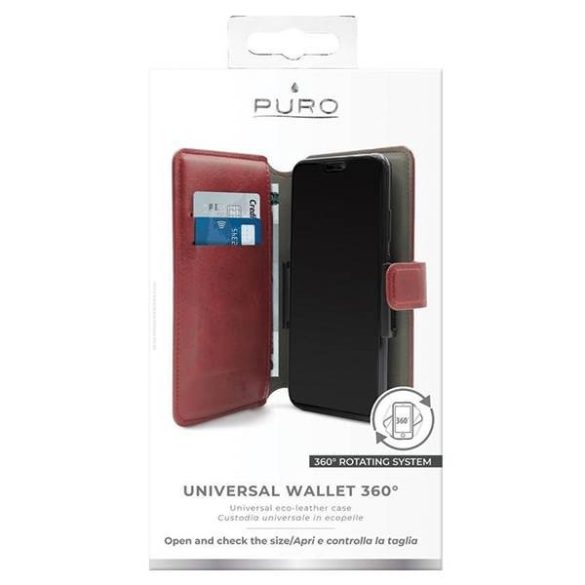 PURO Wallet 360° XL Tok univerzális piros könyvtok kártyatartóval és forgatható telefontartóval