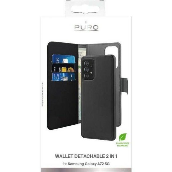 Puro Wallet Detachable Samsung A72 5G A726/A72 LTE A725 2 az 1-ben fekete könyvtok + hátlap