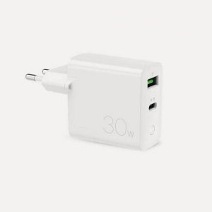 Puro Mini utazó gyorstöltő 1xUSB + 1xUSB-C 30W fehér