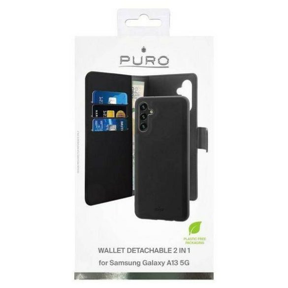Puro Wallet Detachable Samsung A13 5G A136 2 az 1-ben fekete könyvtok + hátlap