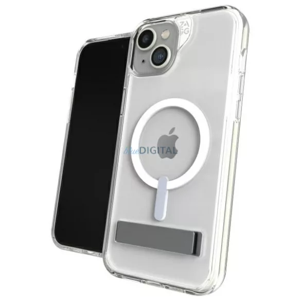 ZAGG Crystal Palace Snap MagSafe-kompatibilis tok kitámasztóval iPhone 15 Plus - átlátszó