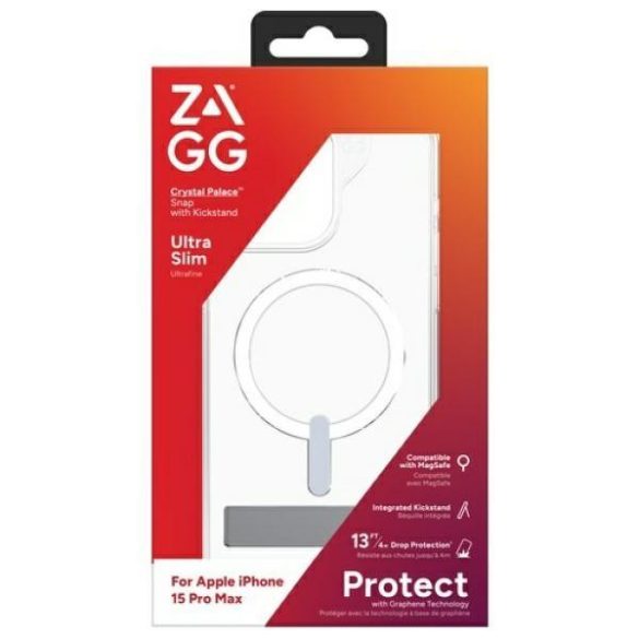 ZAGG Crystal Palace Snap MagSafe-kompatibilis tok kitámasztóval iPhone 15 Pro Max - átlátszó