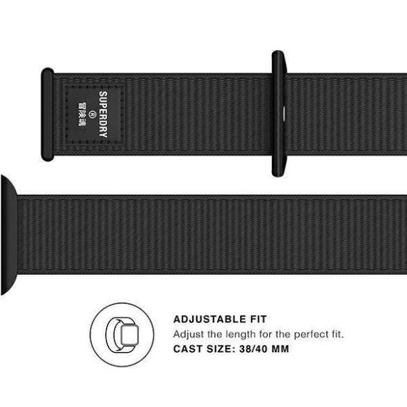 SuperDry óraszíj Apple Watch 38/40/41 mm Series 4/5/6/7/8/SE/SE 2 Nylon Weave fekete