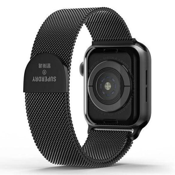 SuperDry óraszíj Apple Watch 38/40/41 mm Series 4/5/6/7/8/SE/SE 2 Chainmail fekete