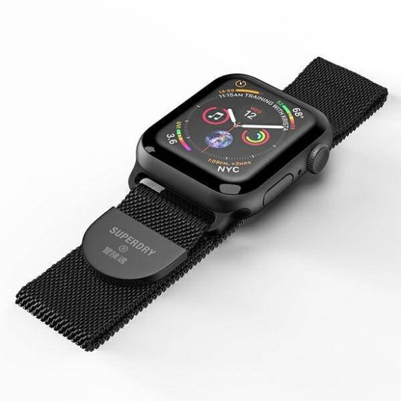 SuperDry óraszíj Apple Watch 38/40/41 mm Series 4/5/6/7/8/SE/SE 2 Chainmail fekete