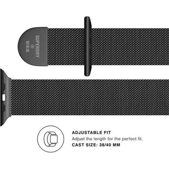 SuperDry óraszíj Apple Watch 38/40/41 mm Series 4/5/6/7/8/SE/SE 2 Chainmail fekete