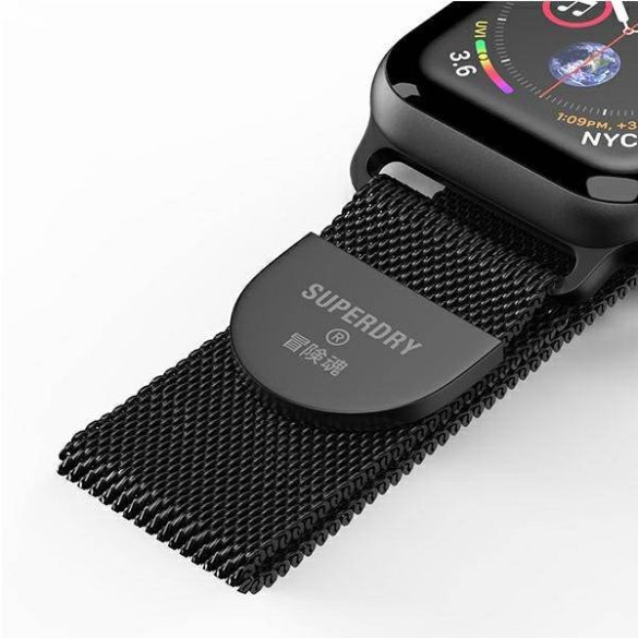 SuperDry óraszíj Apple Watch 38/40/41 mm Series 4/5/6/7/8/SE/SE 2 Chainmail fekete