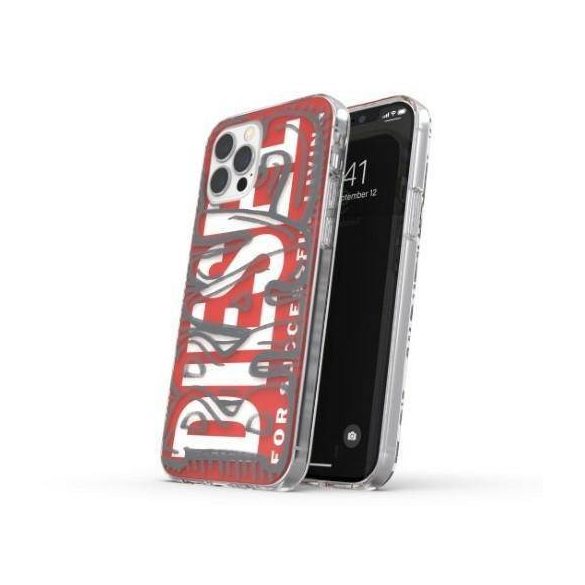 Diesel Snap Case Clear AOP iPhone 12/12 Pro piros/szürke tok