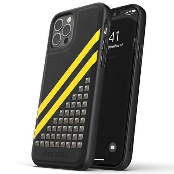 Diesel Moulded Case Prémium bőr iPhone 12/12 Pro fekete/sárga tok