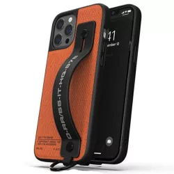   Diesel Handstrap Case Utility Twill iPhone 12/12 Pro fekete/narancssárga tok pánttal
