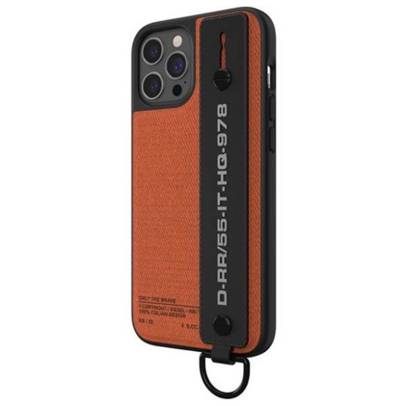 Diesel Handstrap Case Utility Twill iPhone 12 Pro Max fekete/narancssárga tok pánttal