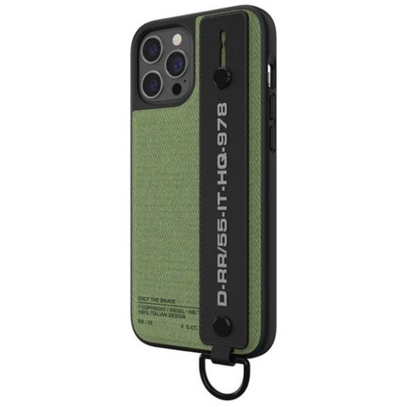Diesel Handstrap Case Utility Twill iPhone 12/12 Pro fekete/zöld 44291 tok pánttal