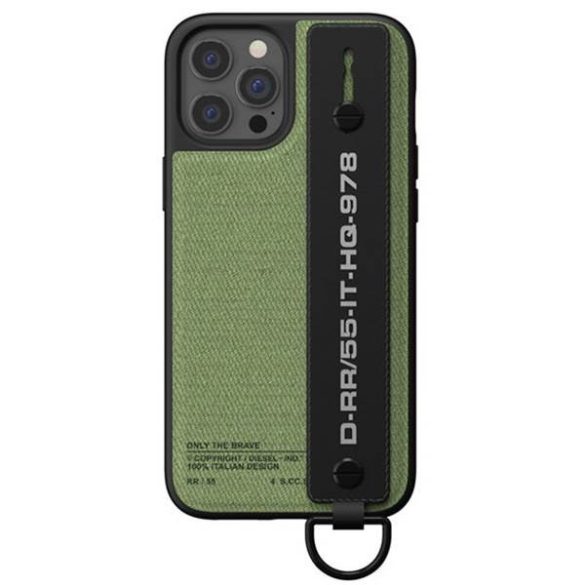 Diesel Handstrap Case Utility Twill iPhone 12 Pro Max fekete/zöld tok pánttal