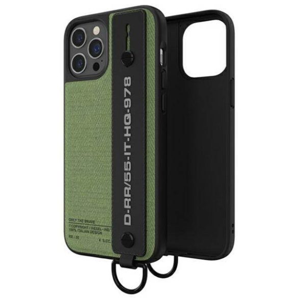 Diesel Handstrap Case Utility Twill iPhone 12 Pro Max fekete/zöld tok pánttal